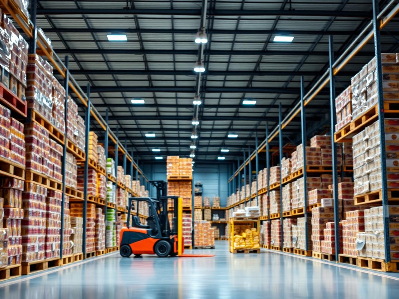 Inside a food logistics distribution warehouse